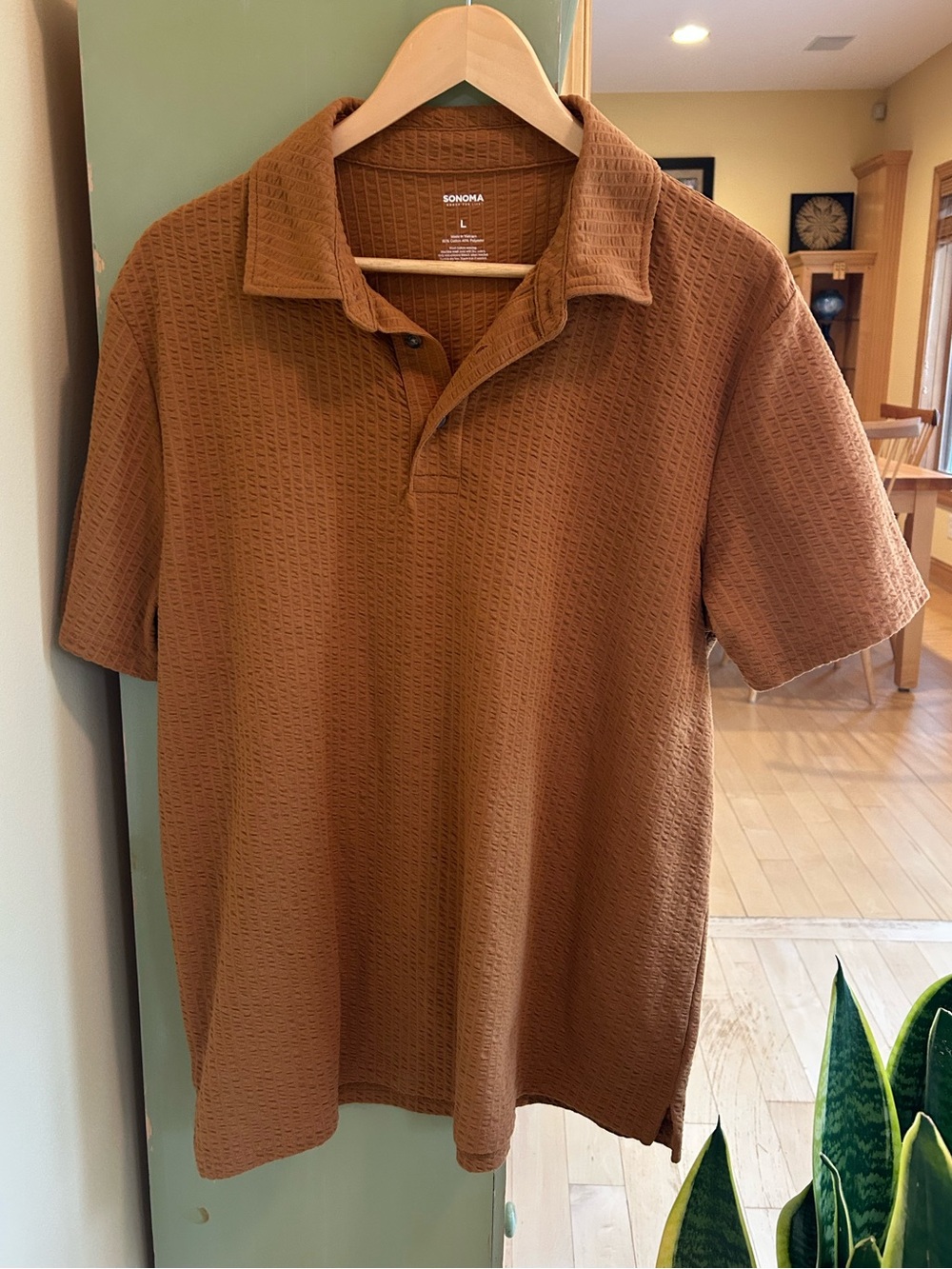 Sonoma Men’s Cotton Blend Textured Short Sleeve Polo Shirt in Copper Size Large